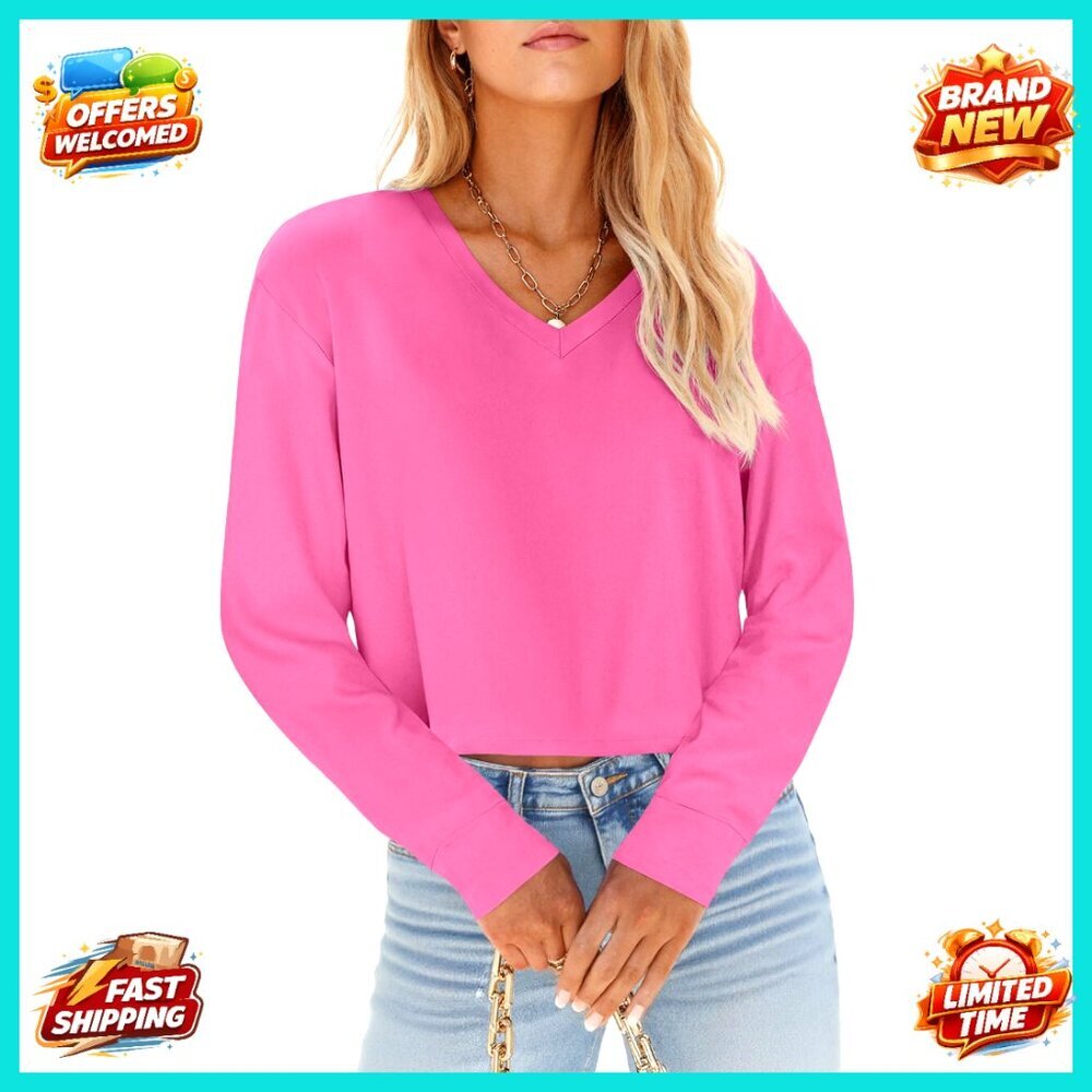 Women's V-Neck Cropped T-Shirt, Recycled Material, Half Sleeve, Casual Summer